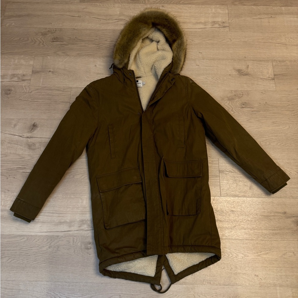Topman Olive/Brown Parka with removable faux fur